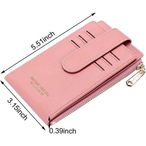 RFID Card Holder Wallet for Women Slim Wallets A-Lychee Pattern-Deep Pink - Picture 2 of 6